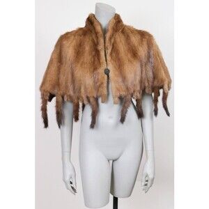 Vintage 1950s 50s Genuine Mink Fur Cape with Tail Fringe OS One Size Fit's Most